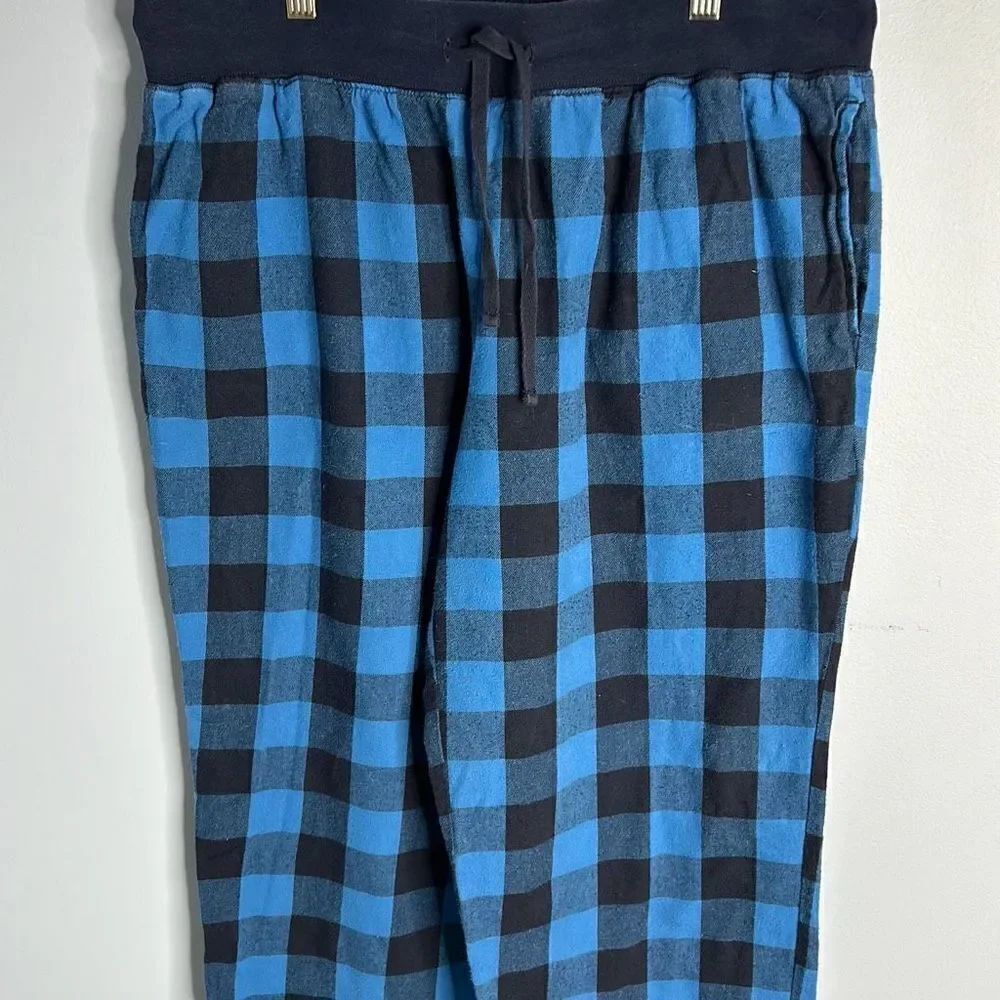 LL Bean x Peanuts Blue Plaid flannel Pajama Pants Lg